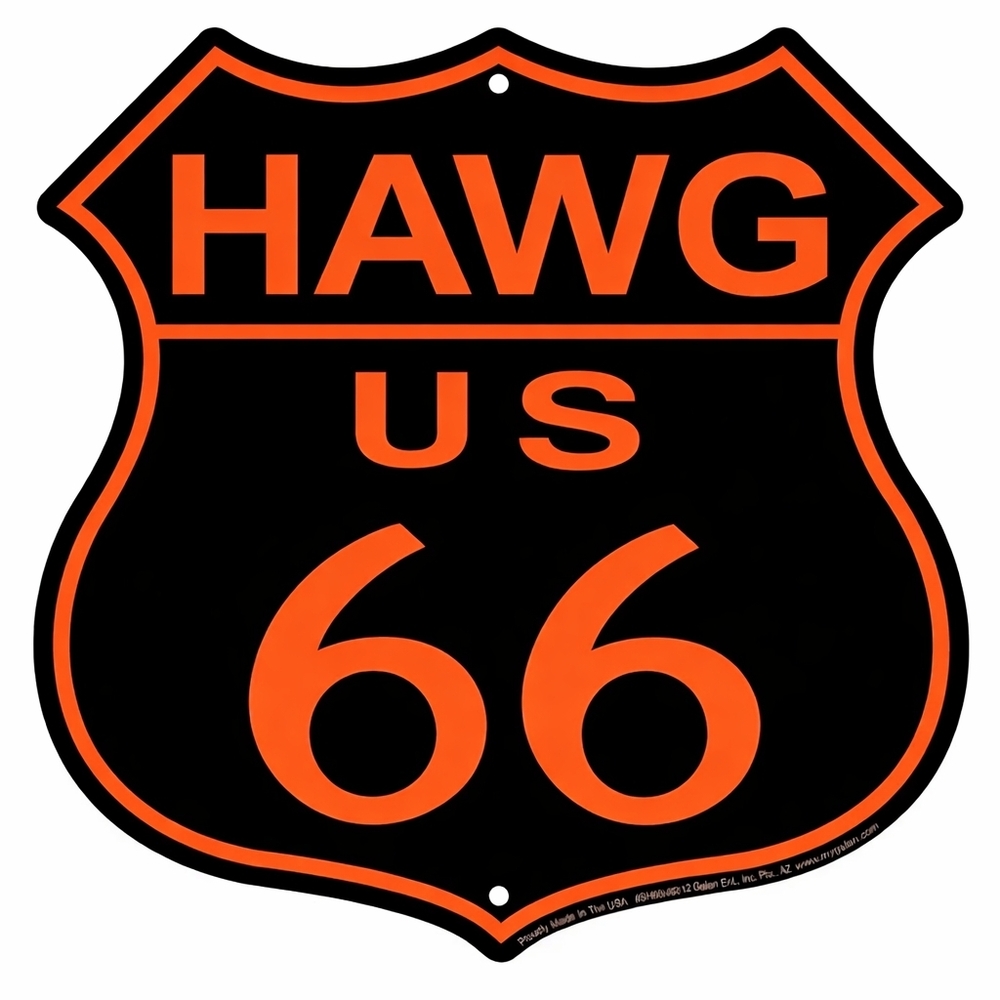 New "HAWG US 66" Motorcycle Route Shield Garage Metal Sign – 12" H × 12" W